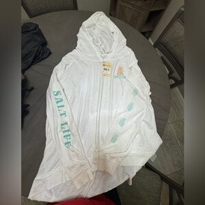 Salt Life White Hoodie with Orange and Teal Accents